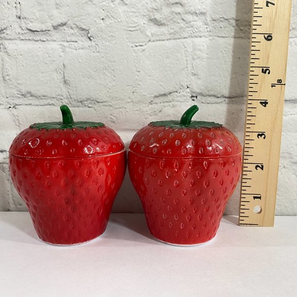 VINTAGE Hazel Atlas Milk Glass Strawberry Jam Jelly Jar With Lid Set of 2 - Picture 3 of 10